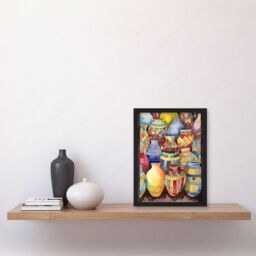 Artery8 Glazed Ceramic Pot Vases Folk Art Artwork Framed Wall Art Print A4 in Black - thumbnail 2