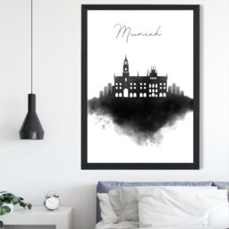 ARTZE Munich Watercolour Skyline City Framed Print SIZE: A4 with Black Frame - Size: A2 - thumbnail 2