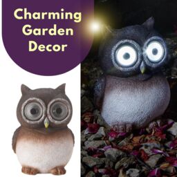 Marco Paul Brown Resin Solar Powered Owl Garden Ornament 12cm - thumbnail 4