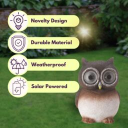 Marco Paul Brown Resin Solar Powered Owl Garden Ornament 12cm - thumbnail 7
