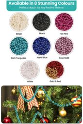 Neel Blue 9M Metallic Christmas Bead Chain - 7.5mm Shiny Pearl Garland in Teal - thumbnail 4