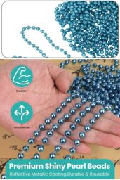 Neel Blue 9M Metallic Christmas Bead Chain - 7.5mm Shiny Pearl Garland in Teal - thumbnail 3