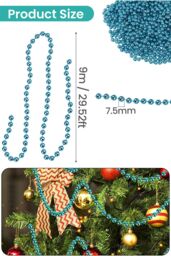 Neel Blue 9M Metallic Christmas Bead Chain - 7.5mm Shiny Pearl Garland in Teal - thumbnail 2