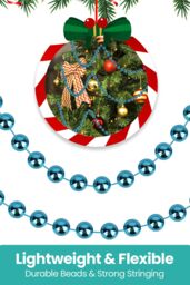 Neel Blue 9M Metallic Christmas Bead Chain - 7.5mm Shiny Pearl Garland in Teal - thumbnail 5