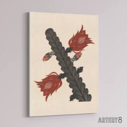 "Artery8 Stylised Blooming Cactus De Mesquita Canvas Wall Art Print in Beige - Size: W12"" x H16""" - thumbnail 2