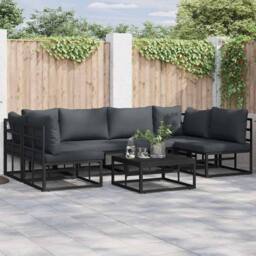 Berkfield Home Garden Sofa Set with Cushion with Pillow 6 pcs Black Aluminium - thumbnail 2