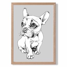 ARTZE Sketch French Bulldog on Light Grey Framed Print SIZE: A4 with Oak Frame - Size: A2