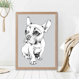 ARTZE Sketch French Bulldog on Light Grey Framed Print SIZE: A4 with Oak Frame - Size: A2 - thumbnail 2