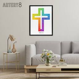 "Artery8 John 3:16 God So Loved The World Colourful Cross Framed Canvas Art in White - Size: W18"" x H24""" - thumbnail 3