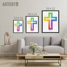 "Artery8 John 3:16 God So Loved The World Colourful Cross Framed Canvas Art in White - Size: W18"" x H24""" - thumbnail 4