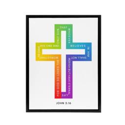 "Artery8 John 3:16 God So Loved The World Colourful Cross Framed Canvas Art in White - Size: W18"" x H24""" - thumbnail 1