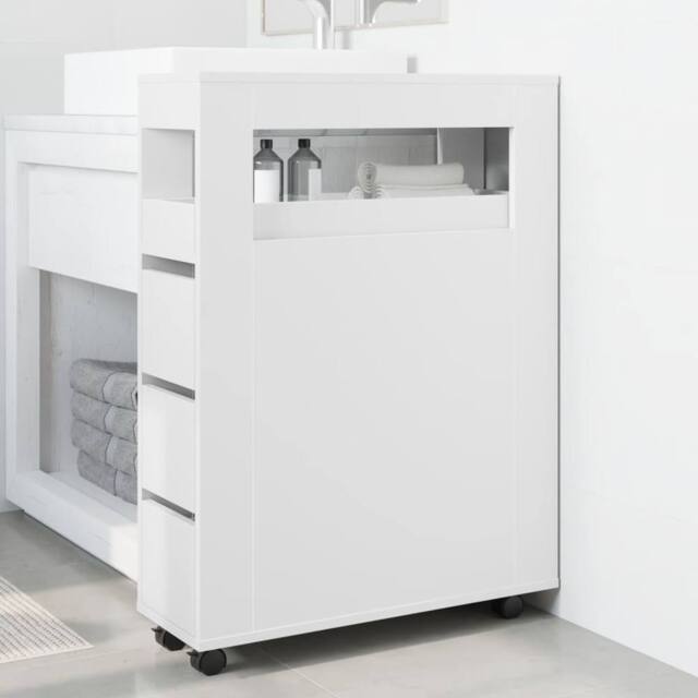 Berkfield Home Narrow Bathroom Cabinet with Wheels White Engineered Wood - image 1