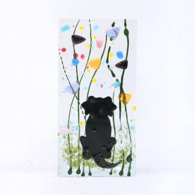 Sienna Glass Handmade Fused Glass - Tea Light Holder - Dog - Summer Meadow - image 1