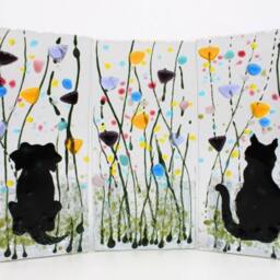 Sienna Glass Handmade Fused Glass - Tea Light Holder - Dog - Summer Meadow - thumbnail 3