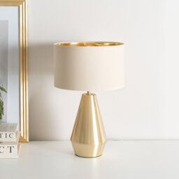 ValueLights Jax Gold Dimmable Touch Table Lamp with Fabric Drum & Gold Inner Shade & Bulb in Natural - thumbnail 3