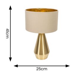 ValueLights Jax Gold Dimmable Touch Table Lamp with Fabric Drum & Gold Inner Shade & Bulb in Natural - thumbnail 5