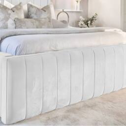 Living Comfort Bedz Geneva Upholstered Bed Frame with 54-inch Headboard - Slatted Base in White - Size: Double - thumbnail 3