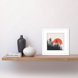 Artery8 Sunset Over Forest Hillside Mist Haze Clouds Square Wooden Framed Wall Art Print Picture 8X8 Inch in White - thumbnail 2