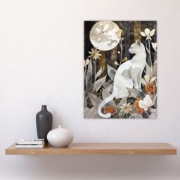 "Artery8 Cat Lover Floral Forest Full Moon Watercolour Wall Art Print in Grey - Size: W12"" x H16""" - thumbnail 4