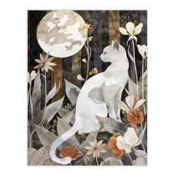 "Artery8 Cat Lover Floral Forest Full Moon Watercolour Wall Art Print in Grey - Size: W12"" x H16""" - thumbnail 1