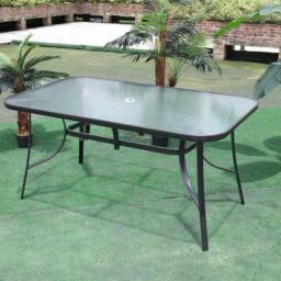 Living and Home Tempered Glass Outdoor Coffee Table and 6 Rattan Chairs Set in Black - thumbnail 8