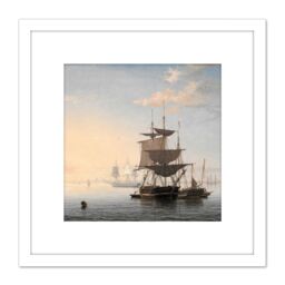 Artery8 Lane Harbour Of Boston City In Distance 8X8 Inch Square Wooden Framed Wall Art Print Picture with Mount in White - thumbnail 1