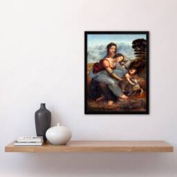 Artery8 Leonardo da Vinci Framed Wall Art Virgin & Child with Saint Anne in Brown - Size: A4 - thumbnail 2