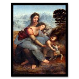 Artery8 Leonardo da Vinci Framed Wall Art Virgin & Child with Saint Anne in Brown - Size: A4 - thumbnail 1