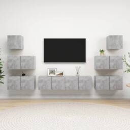 Berkfield Home 8 Piece TV Cabinet Set Concrete Grey Engineered Wood - thumbnail 2