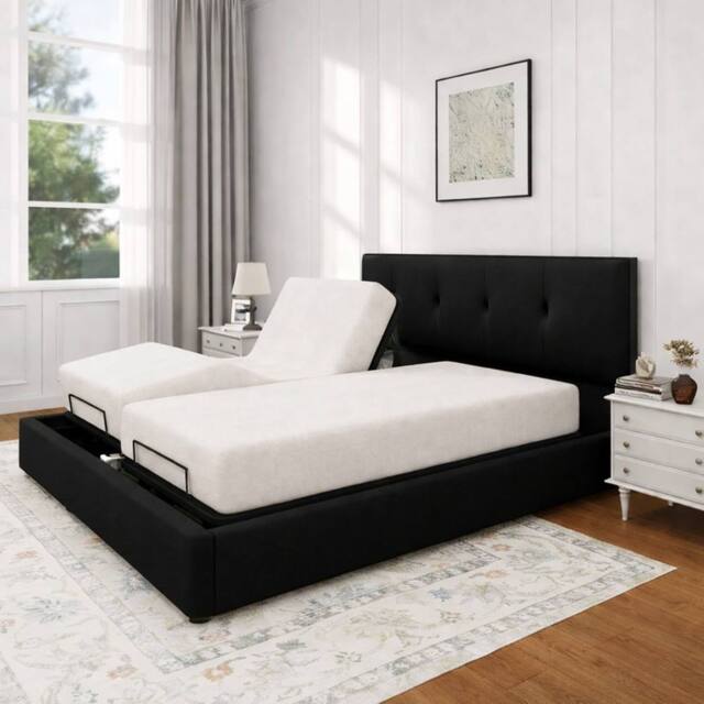 PARADISE BEDS LTD Heavy Duty Adjustable Mobility Bed with mattress & 24 inch Headboard in Black - Size: Double - image 1