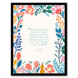 "Artery8 Wall Art Print Words Have Power Buddhist Mindfulness Quote Floral Buddha Framed Art - Size: W12"" x H16""" - thumbnail 1