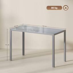 HOMCOM Modern Rectangular 4 Seater Dining Table with Tempered Glass Top in Grey - Size: 120 cm x 60 cm - thumbnail 3