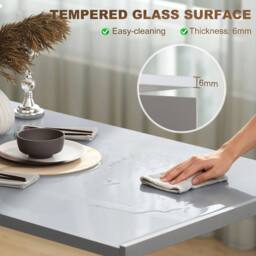 HOMCOM Modern Rectangular 4 Seater Dining Table with Tempered Glass Top in Grey - Size: 120 cm x 60 cm - thumbnail 4