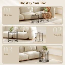 HOMCOM Coffee Table Set of 2, Nest of Tables with Metal Frame, Black - thumbnail 4