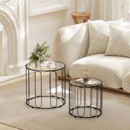 HOMCOM Coffee Table Set of 2, Nest of Tables with Metal Frame, Black
