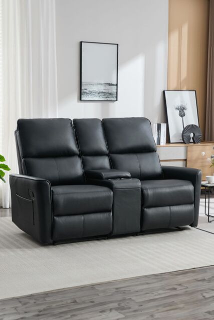 More4Homes Madrid 2 Seater W Console Manual Air Leather Recliner Sofa in Black - image 1