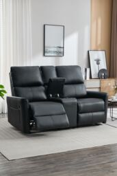 More4Homes Madrid 2 Seater W Console Manual Air Leather Recliner Sofa in Black - thumbnail 6