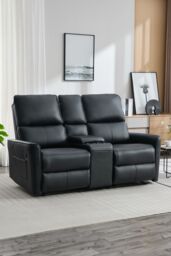 More4Homes Madrid 2 Seater W Console Manual Air Leather Recliner Sofa in Black