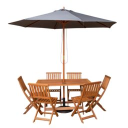 Samuel Alexander 6 Person Folding Wooden Garden Dining Table Chairs Parasol & Base in Black - thumbnail 9