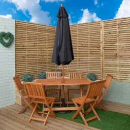 Samuel Alexander 6 Person Folding Wooden Garden Dining Table Chairs Parasol & Base in Black - thumbnail 2