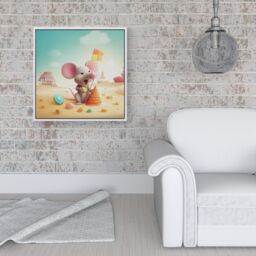 "Warren Reed - Designer A Mouse On A Beach Holiday Framed Canvas in Off-White - Size: W16"" x H16""" - thumbnail 2