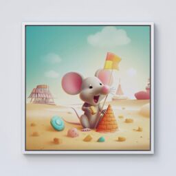 "Warren Reed - Designer A Mouse On A Beach Holiday Framed Canvas in Off-White - Size: W16"" x H16""" - thumbnail 1