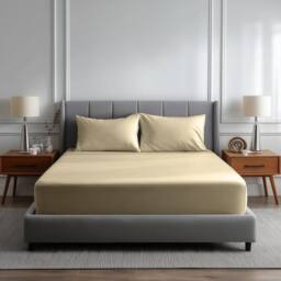 Snug City Luxury 200TC Soft Touch Fitted Sheet Bed Linen 40cm Extra Deep Skirt in Cream - Size: Super King