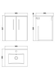 Balterley Modern Bathroom 2 Soft Close Door Wall Hung Vanity Unit, Black, 500mm in Black - thumbnail 2