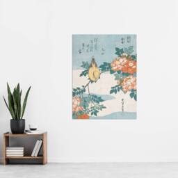 "Artery8 Bush Warbler & Roses Vintage Japan Wall Art Print Hokusai in Orange - Size: W12"" x H16""" - thumbnail 4
