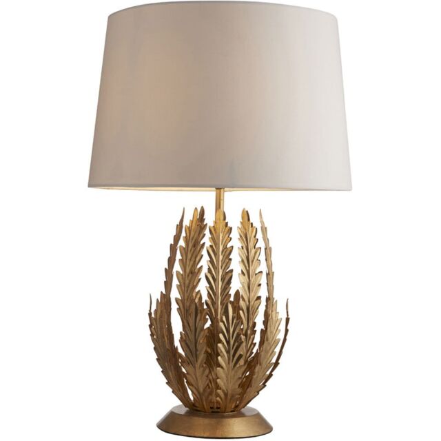 Loops Ornate Gold Table Lamp Light & Ivory Cotton Fabric Shade Decorative Leaf Design - image 1