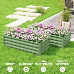 KORVIXA Set of 2 Raised Garden Bed Galvanised Planter Box in Green - Size: 1.25kg - thumbnail 4