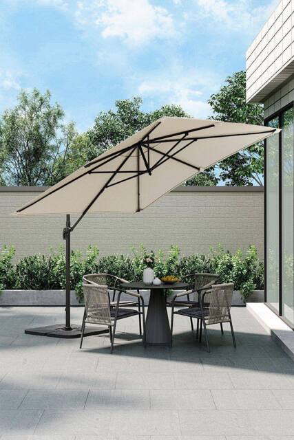 Garden Sanctuary 3m x 3m Large Rotating Cantilever Garden Parasol with Square Base in Beige - image 1