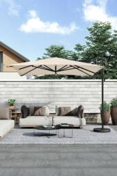 Garden Sanctuary 3m x 3m Large Rotating Cantilever Garden Parasol with Square Base in Beige - thumbnail 2