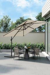 Garden Sanctuary 3m x 3m Large Rotating Cantilever Garden Parasol with Square Base in Beige - thumbnail 1